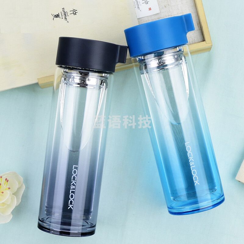 乐扣乐扣（LOCK&LOCK）星钻 玻璃杯 便携茶杯 双层玻璃水杯子 350ml LLG653BLK黑色