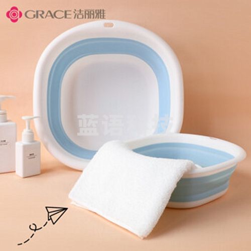 洁丽雅（Grace）JA0553 旅行折叠盆洗脸盆出差家用宿舍洗脸盆塑料盆菜盆便携式旅游压缩水盆泡脚水桶 北欧蓝 中号