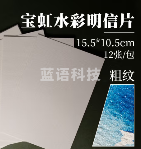 宝虹 明信片大小水彩纸 10.5*15.5cm 手账水彩画纸300g 棉浆 12张 粗纹