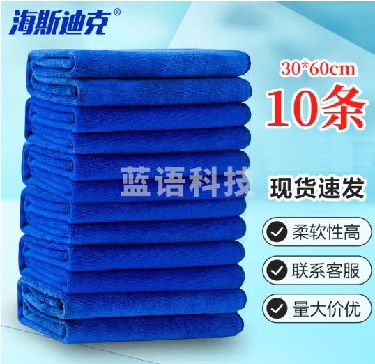 海斯迪克 HKY-71 多用途清洁抹布 擦玻璃搞卫生厨房地板洗车毛巾 酒店物业清洁抹布30×60cm 蓝色（10条）