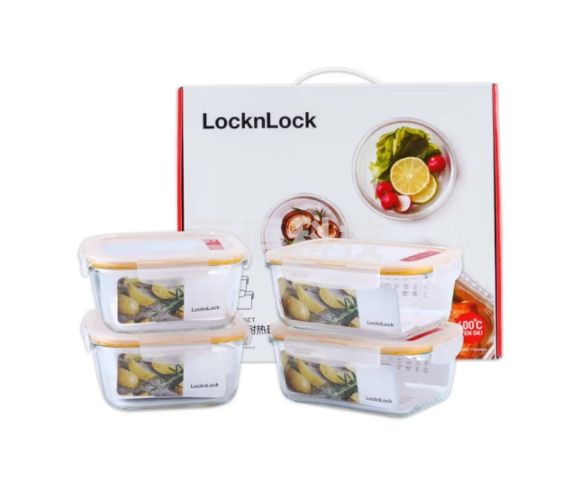 乐扣乐扣（LOCK&LOCK）微波炉饭盒 玻璃套装保鲜盒四件套（740ml*2+840ml*2）LLG429S003