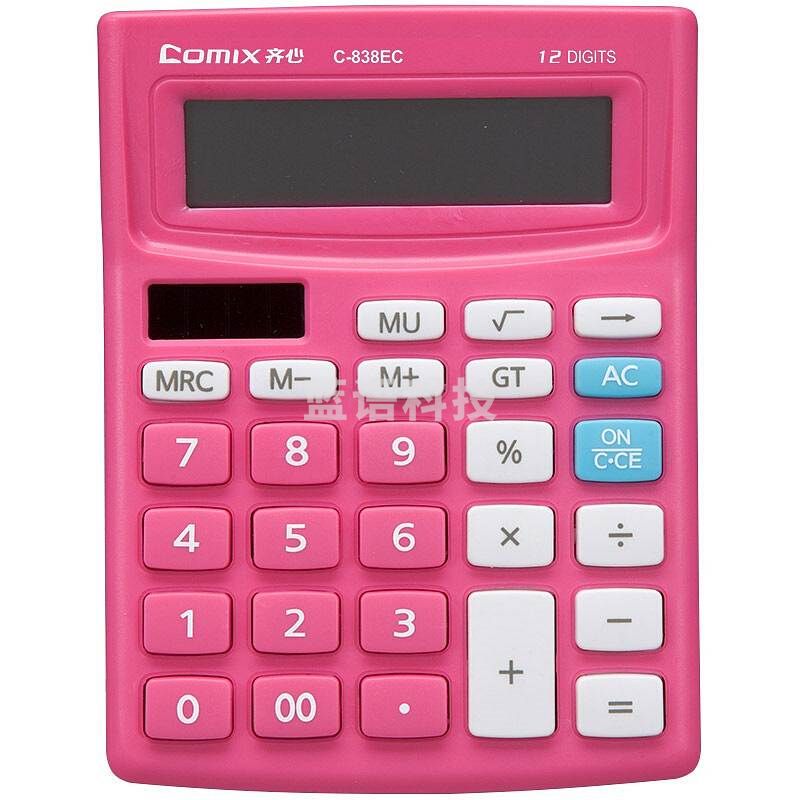 齐心（COMIX）12位时尚太阳能双电源计算器 红色 办公文具 C-838EC(单位：个)