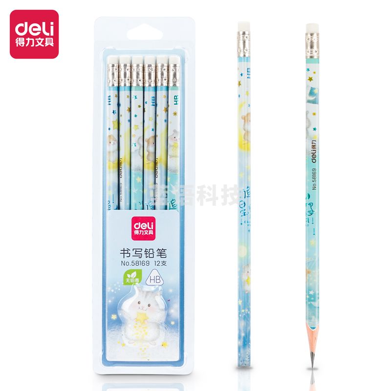 得力58169_追星鼠主题12支彩盒装HB铅笔(混)(12支/卡)
