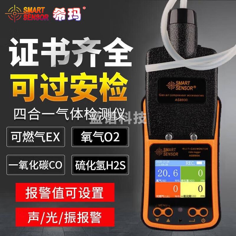 希玛 四合一气体检测仪泵吸式气体检测仪防爆型气体报警器 AS8900A带泵+2米软管