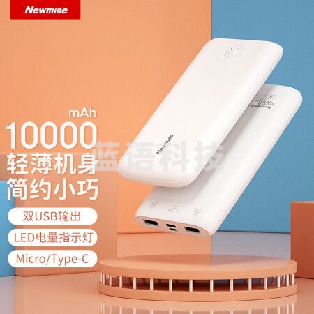 纽曼（Newmine）A107 10000毫安时充电宝 安卓+Type-c双输入双USB输出 适用于苹果华为小米 白色