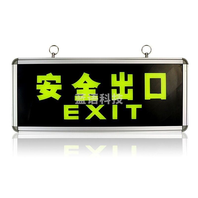 自发光安全指示标示牌消防应急标志灯紧急疏散标牌 玻璃面夜光标牌 （铝框 双面安全出口）