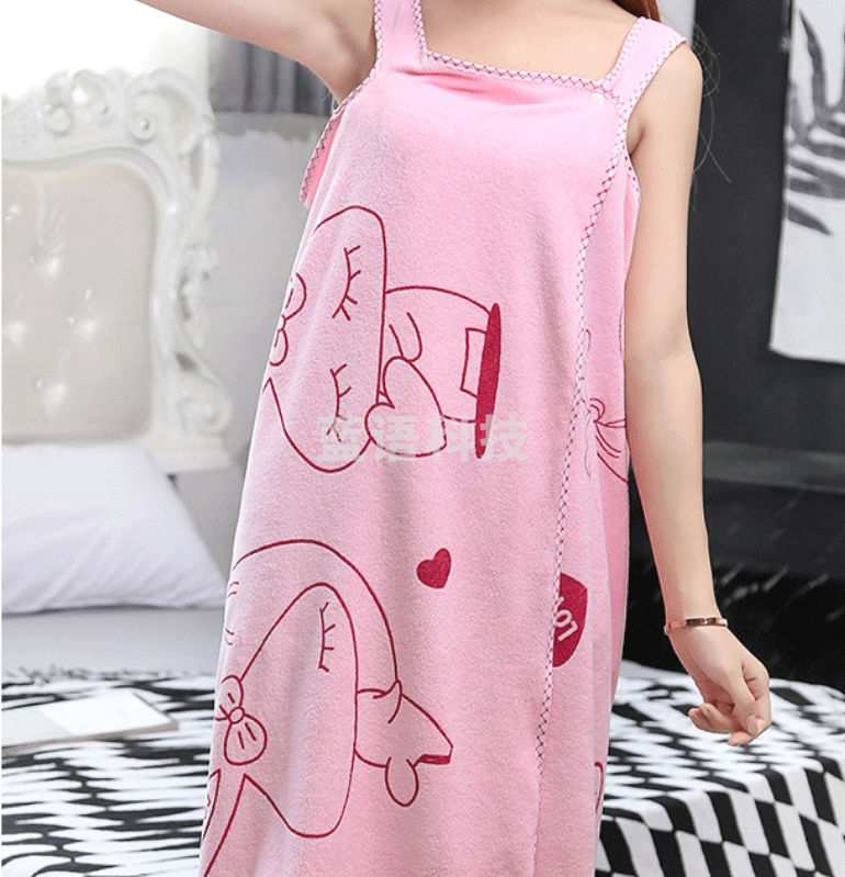 沐凡 毛巾纤维棉 可穿浴裙浴袍 粉色80*135cm