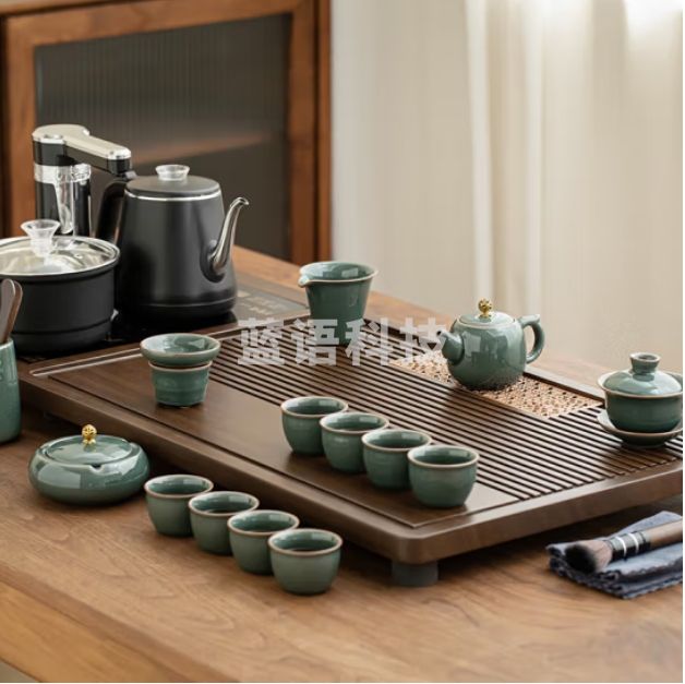 黑陶功夫茶具套装家用整套横行茶盘陶瓷茶杯茶壶办公室客厅家用 哥窑整套茶具套装 14头