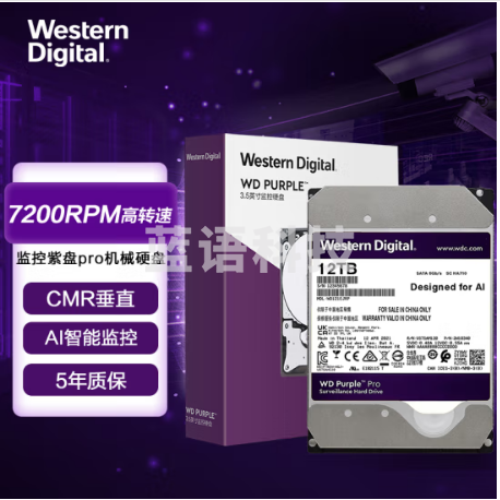西部数据(Western Digital)WD121EJRP紫盘Pro 12TB SATA6Gb/s 7200转256M 监控硬盘