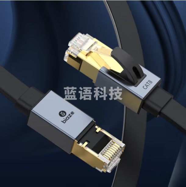 毕亚兹 八类CAT8类网线 1米 双屏蔽40g纯铜万兆网络连接线 扁平跳线 成品网线 WX12