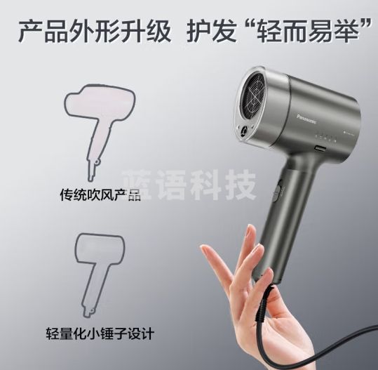 松下（Panasonic）电吹风机大功率高速大风力速干便携送老婆女友纳诺怡水润吹发护发电吹风筒EH-NA9K灰色
