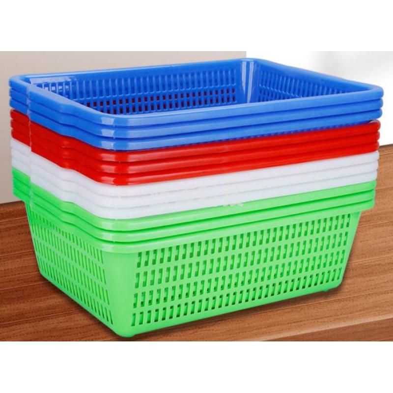 塑料沥水篮框子长方形洗菜篮子收纳框大号整理厨房家用加厚小吃蓝(约45*35*15)