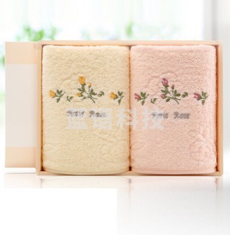 金号毛巾家纺 提缎绣花面巾 柔软吸水毛巾礼盒 红/黄 2条装 74*33cm 101g/条