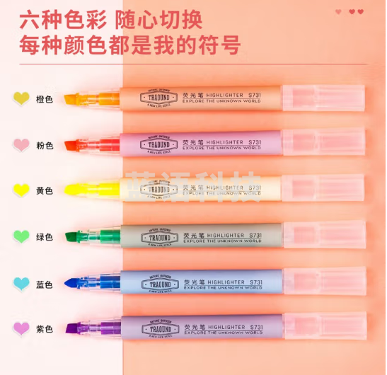 得力(deli)6色荧光笔套装 彩色醒目标记笔 手帐可用水性记号笔6支/盒