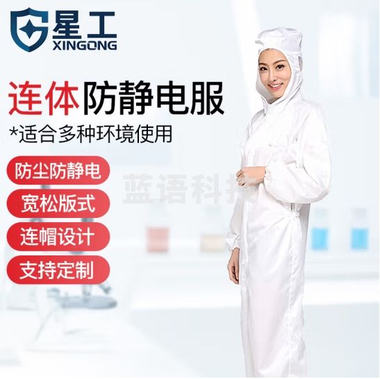 星工（XINGGONG）防静电连体服 车间工作服 洁净服 防尘服 无尘服防护服带帽连体喷漆 白色 L码
