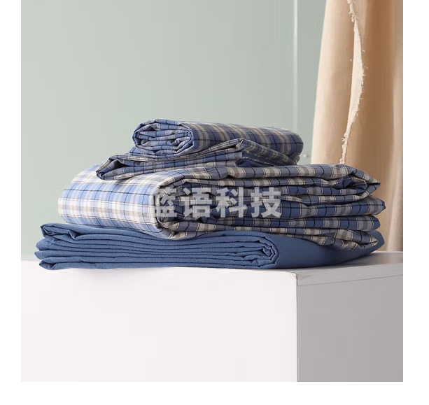 水星家纺床上四件套纯棉套件床单被罩水洗棉床品套件加大双人1.8米床蓝山