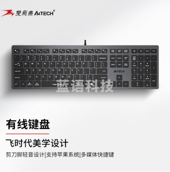 双飞燕（A4TECH）FX50 有线键盘 剪刀脚轻音飞时代薄膜键盘 铁灰