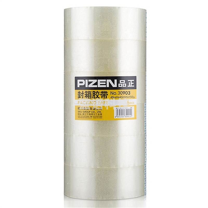 得力品正30903封箱胶带45mm*150y*45um(透明)(6卷/筒)