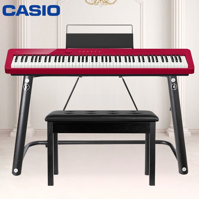 卡西欧（CASIO）电钢琴PX-S1100RD智能触摸屏88键重锤红色单机+时尚琴架