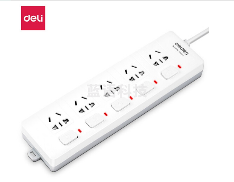 得力18176-03插座_5组_3米_PVC袋装(白)(只)