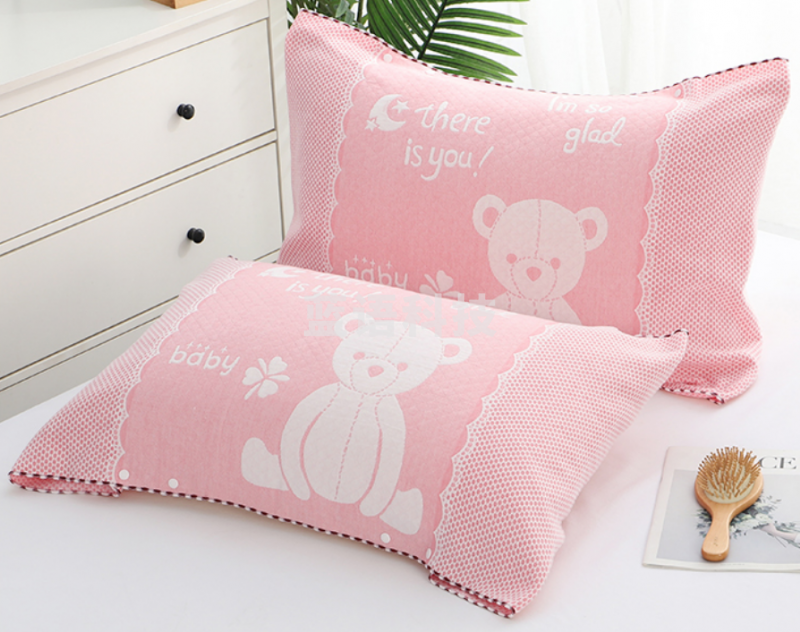 沐凡 枕套 纯棉包裹式枕头套 熊熊粉色52*65cm（对）