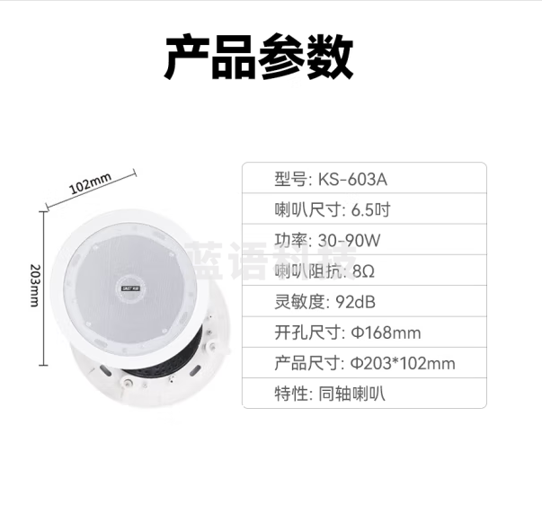 先科（SAST）会议室6.5英寸定阻同轴吸顶音响组合喇叭家庭影院客厅商铺天花嵌入式背景音乐套装 D19/KS603A