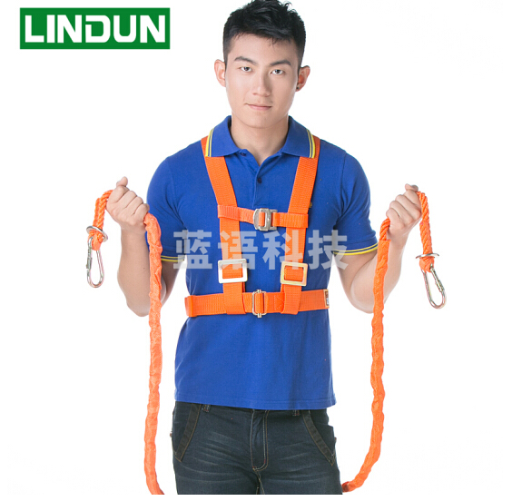 建筑施工 18 mm  22KN 安全带高空作业防护安全绳双背安全带保险公司承险 橘黄色-双背双根绳
