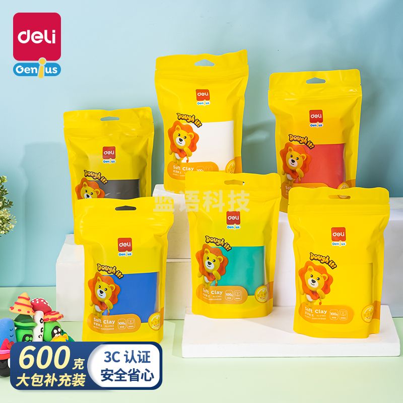 得力(deli) 超轻粘土6色大包装补充装100g/袋  6袋装67865