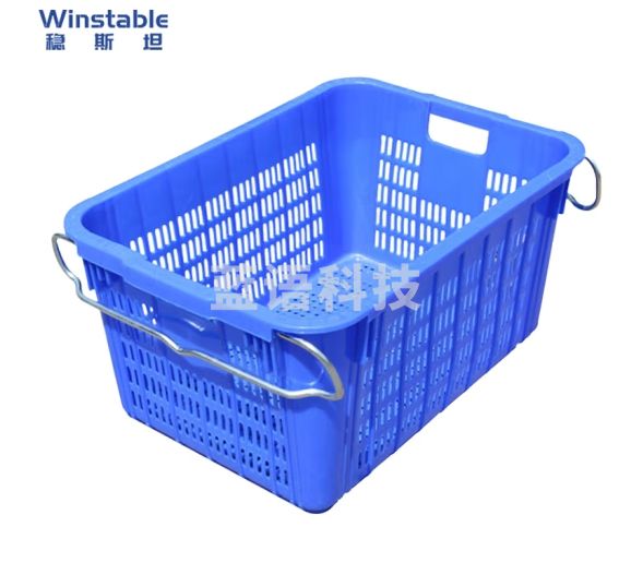 稳斯坦 WST189 镂空快递塑料筐 运输周转箱果蔬筐收纳箱筐沥水筐 蓝色 7#有铁耳630*455*300