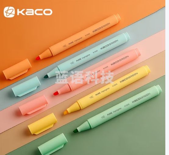 KACO淡彩色荧光笔划重点笔不晕染高颜值文具套装彩色标记笔手帐可用水性记号笔混色5支/盒K1045
