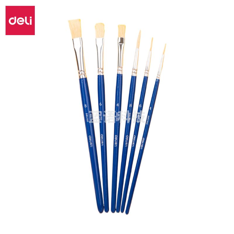 得力（deli） 73922  猪鬃水粉画笔6支装弹性佳油画厚画法美术颜料画笔学生初学者美术专用