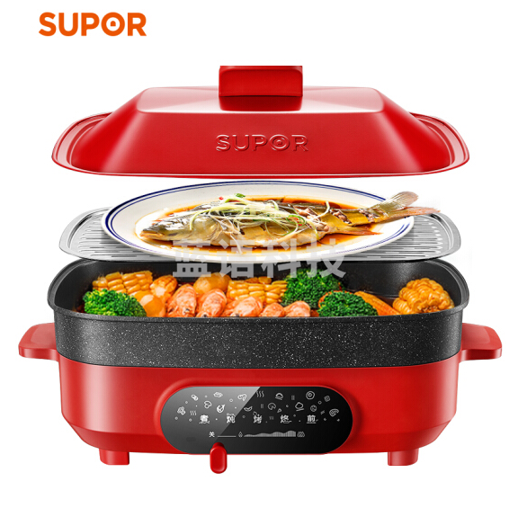苏泊尔 JD3424D808 电烧烤锅电火锅家用电蒸锅 煎烤机85MM加深 多功能家用料理锅网红锅