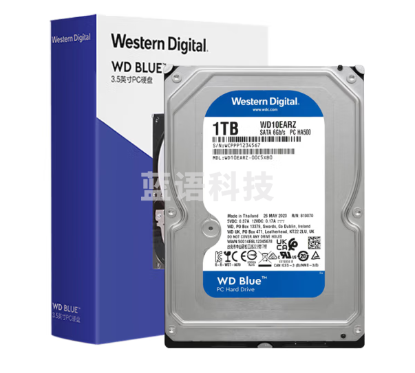 西部数据 台式机机械硬盘 WD Blue 西数蓝盘 1TB 5400转 64MB SATA CMR (WD10EARZ)