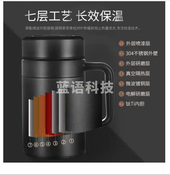 天喜钛杯 纯钛保温杯带把手男士高档泡茶杯水杯礼品送人 黑色420ml