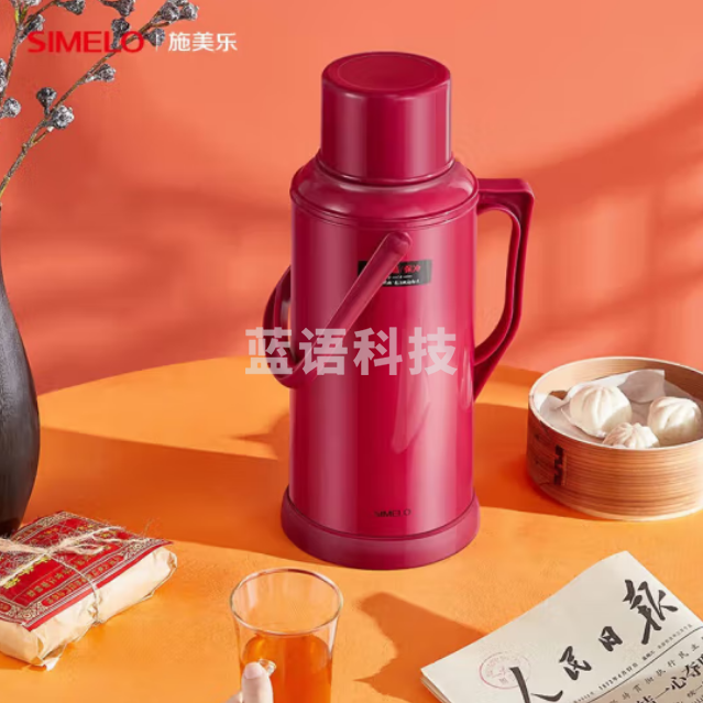 SIMELO施美乐玻璃内胆热水壶保温壶宿舍开水瓶热水瓶老式 3.2升酒红色