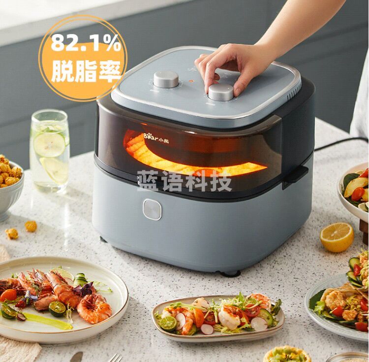 小熊（Bear）空气炸锅 不用翻面 家用多功能 6.5L大容量 高脱脂率 双旋钮操控微蒸汽嫩烤可视电炸锅QZG-E14G5