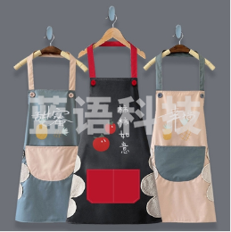 墨斗鱼 防水防油围裙家用厨房防水防油可爱男女时尚工作服防污围腰罩衣黑色7918