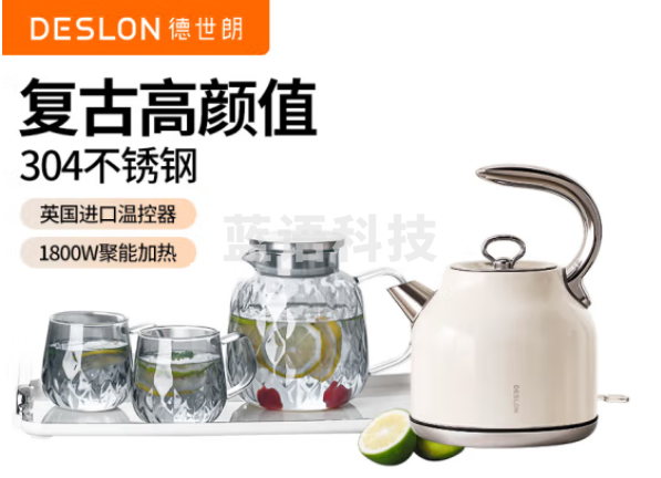 德世朗106DDQ-SH205T电热水壶+凉水壶 烧水壶 三代复古白1.7L