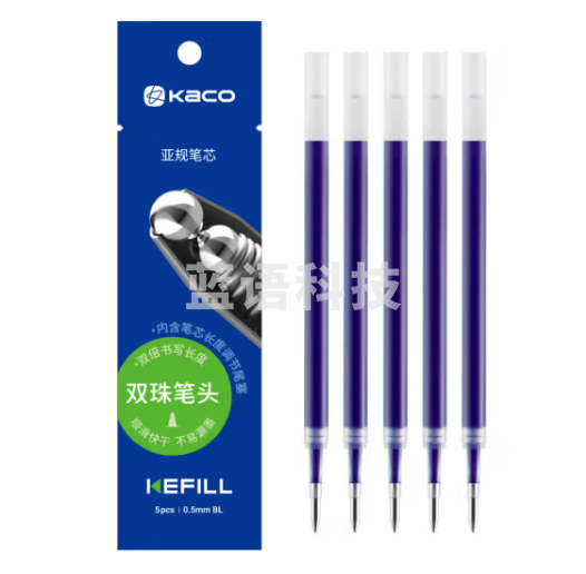 KACO -大容量亚规中性笔笔芯 0.5mm 蓝色 （Bullet tip) (5 支 OPP 袋装）