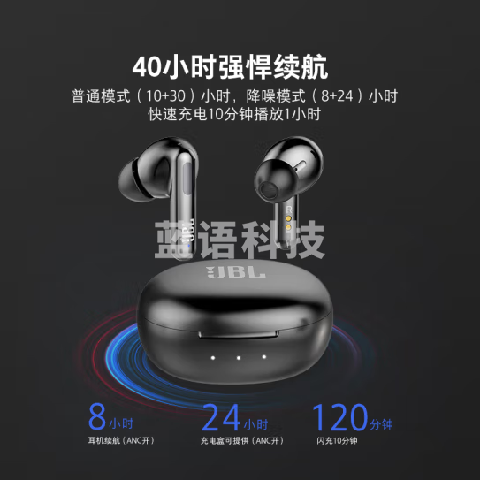 JBL T280TWS NC2 真无线蓝牙耳机 主动降噪入耳式运动跑步通话耳机 苹果华为小米手机通用耳机 黑色