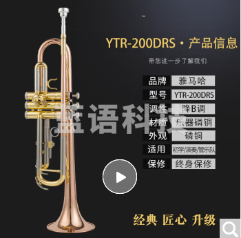 雅马哈小号乐器降B调YTR-200DR高级磷铜学生初学者演奏考级 YTR-200DRS磷铜款