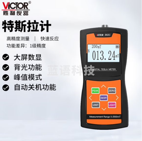 胜利仪器（VICTOR）高斯计数字磁场磁力磁性强度检测仪高精度特斯拉计磁通测磁仪 VC862C