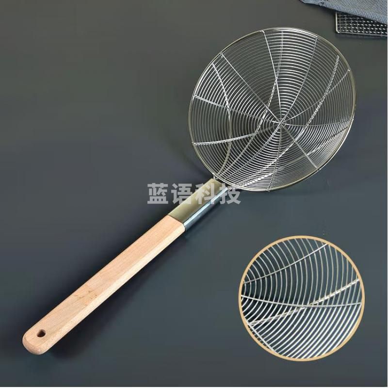 不锈钢大漏勺油炸捞面油鼓笊篱沥水漏油勺焯水捞勺木柄线篱32cm