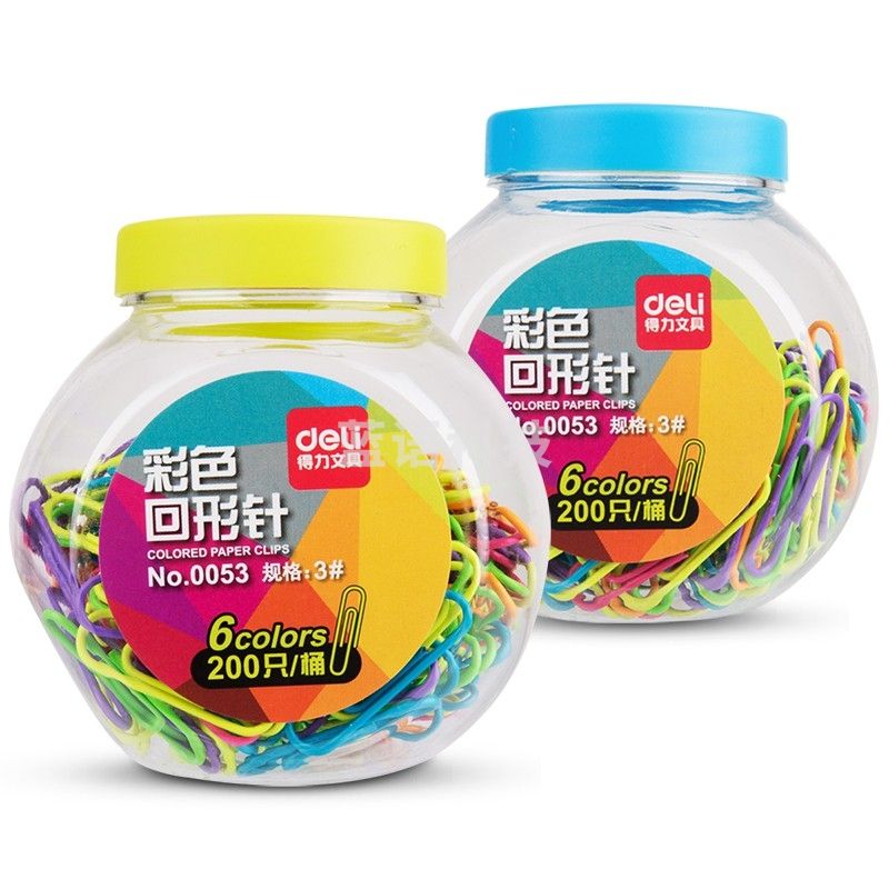 得力(deli) 彩色回形针曲别针办公别针银色金属回旋针大小号 200只/桶装