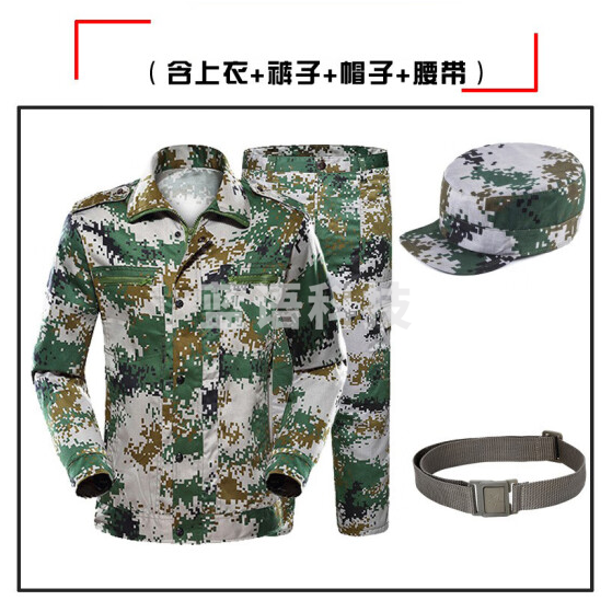 军训服全套男女学生夏季薄款迷彩军训服迷彩套装大学生军训服套装 绿格套装+帽子+腰带