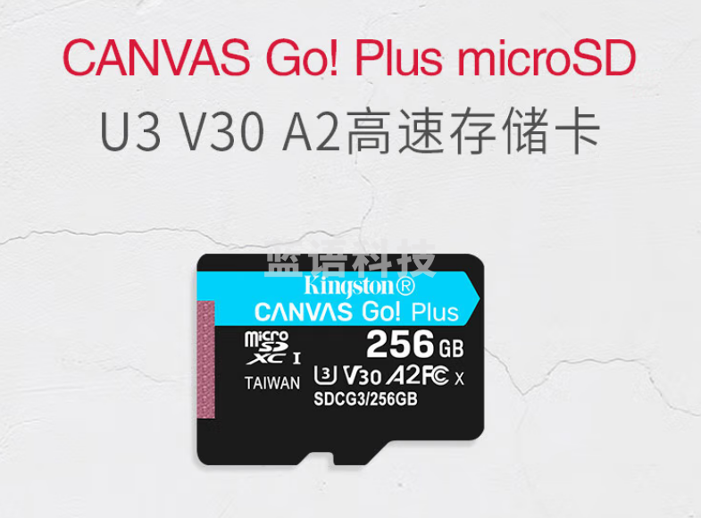 金士顿（Kingston）256GB TF（MicroSD）存储卡 行车记录仪内存卡 手机内存卡 U3 V30 A2 4K 读速170MB/s SDCG3/256GB