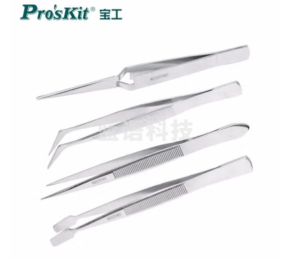 宝工（Pro'sKit） 808-389 不锈钢镊子组尖头，扁头，弯头，防弹尖头