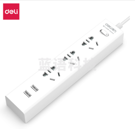 得力18217插座_3组+2U_1.8米_彩盒装(白) 5只/组