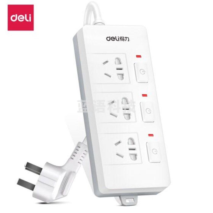 得力 3985 新国标防触电3位组合孔3米 分控开关插座