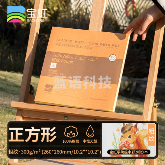 宝虹 水彩本 学院级 棉浆四面封胶 300g随身旅行水彩写生速写本 300g 粗纹260*260mm